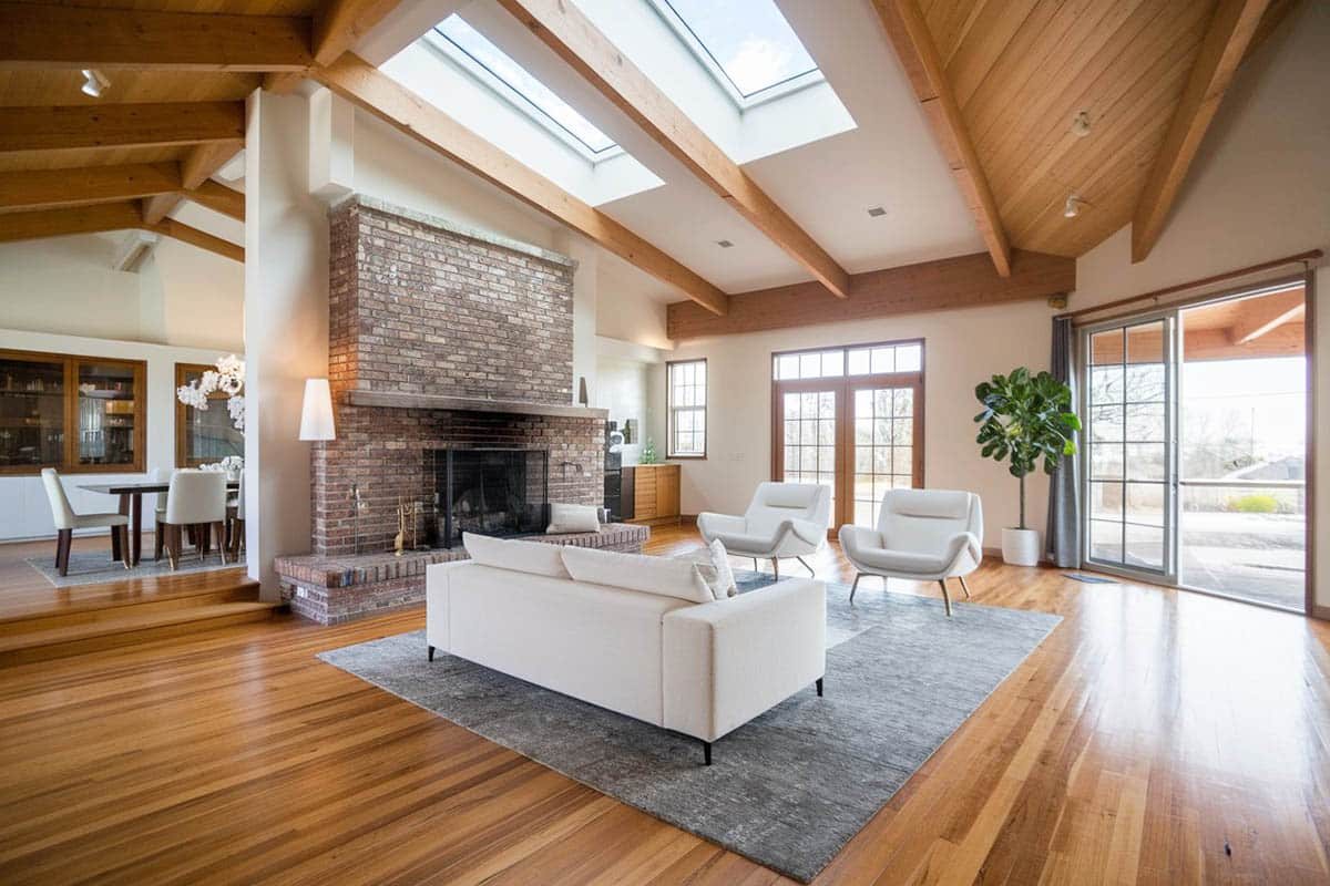 Bright living room with warm hardwood flooring